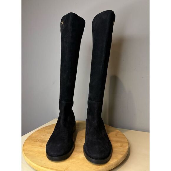 Stuart Weitzman Women's Keelan Suede Pull On Knee High Boots Black Side 4B - Picture 4 of 9